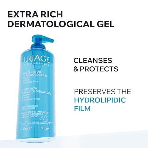 Uriage Gel Surgras Nettoyant Extra-Riche - Peaux Sensibles - Préserve le Film Hydrolipidique de la Peau - Nettoie sans Assécher - Gel Moussant - Visage & Corps - Sans Savon - pH Physiologique - 500ml - Image 3