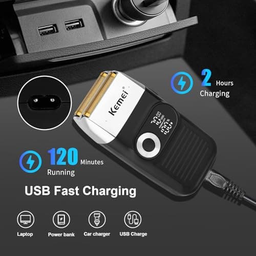 KEMEI Aluminum Foil Razor for Men Barber Shaver Rechargeable Electric Razor with Beard Trimmer, Cordless Lithium Titanium Aluminum Foil Shaver with Travel Case - Image 7