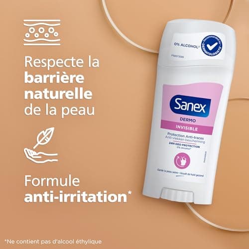 SANEX - Derma Care Invisible 48h Déodorant Stick 65ml –fraîcheur longue durée contre la transpiration et les mauvaises odeurs – respecte la peau– ne contient pas d’alcool* – protège contre les taches - Image 5