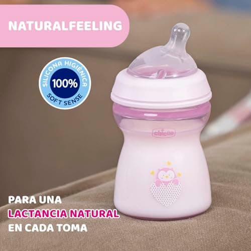 Chicco Natural Feeling 2M Plus Anti-Colic Bottle 250 ml with Silicone Teat – Medium Flow – Pink - Image 5