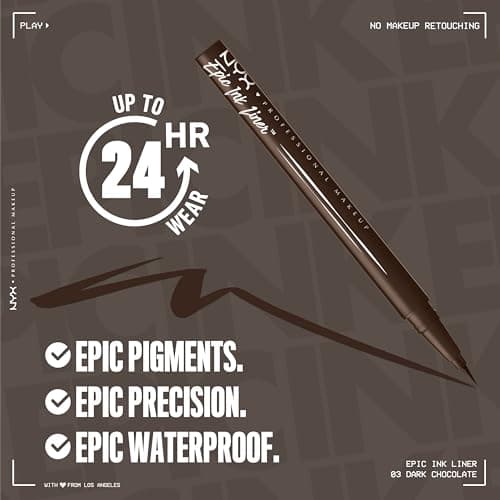 NYX Professional Makeup Eyeliner Liquide à Pointe Feutre Epic Ink Liner, Waterproof, Formule Vegan, Teinte : Dark Chocolate - Image 6