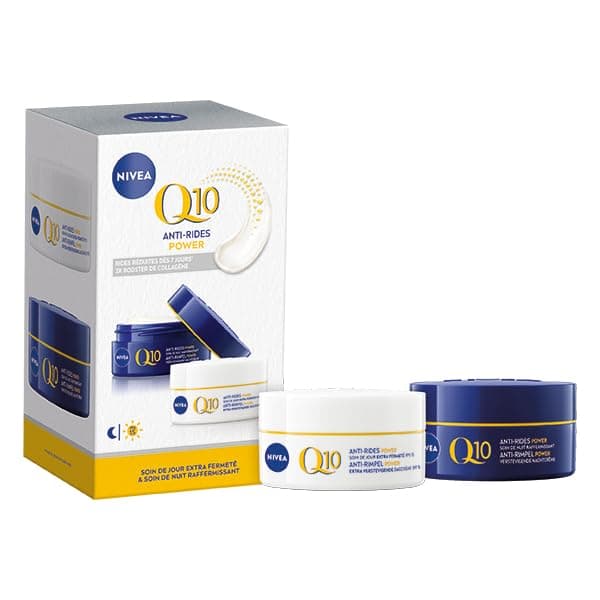 NIVEA Coffret Visage Q10 Power (1x1pce), Soins visage anti-rides, Routine crème hydratante visage Booster de collagène, Crème jour FPS15 + crème nuit raffermissante Q10 Pur&Acide Hyaluronique (2x50ml) - Image 1