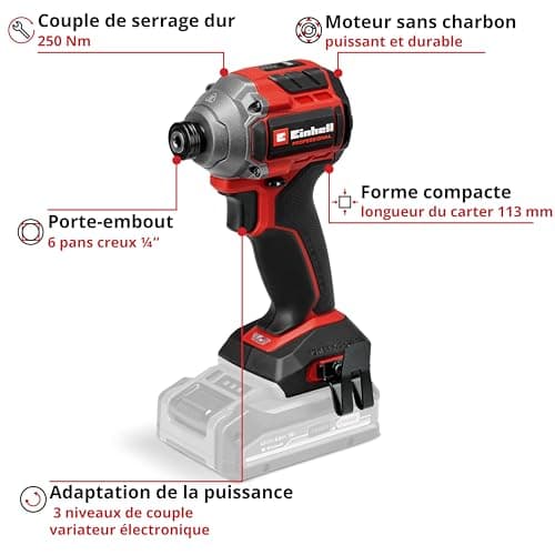 Einhell Professional TP-CI 18/250 Li BL-Solo Power X-Change Cordless Impact Driver (18 V, 250 Nm Torque, Carbon Free Motor, Hex Socket Bit Holder, LED Lamp, Without Battery) - Image 4