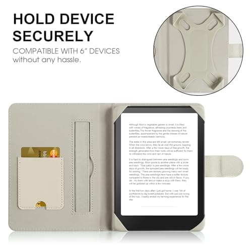 HoYiXi Universal Case for 6 Inch Paperwhite / 6 Inch Kindle 2025 & 2019 Compatible with Kobo/Voyaga/Pocketbook/Tolino eReader, Protective Case for 6 Inch eReader with Integrated Card Holder, Rice - Image 4