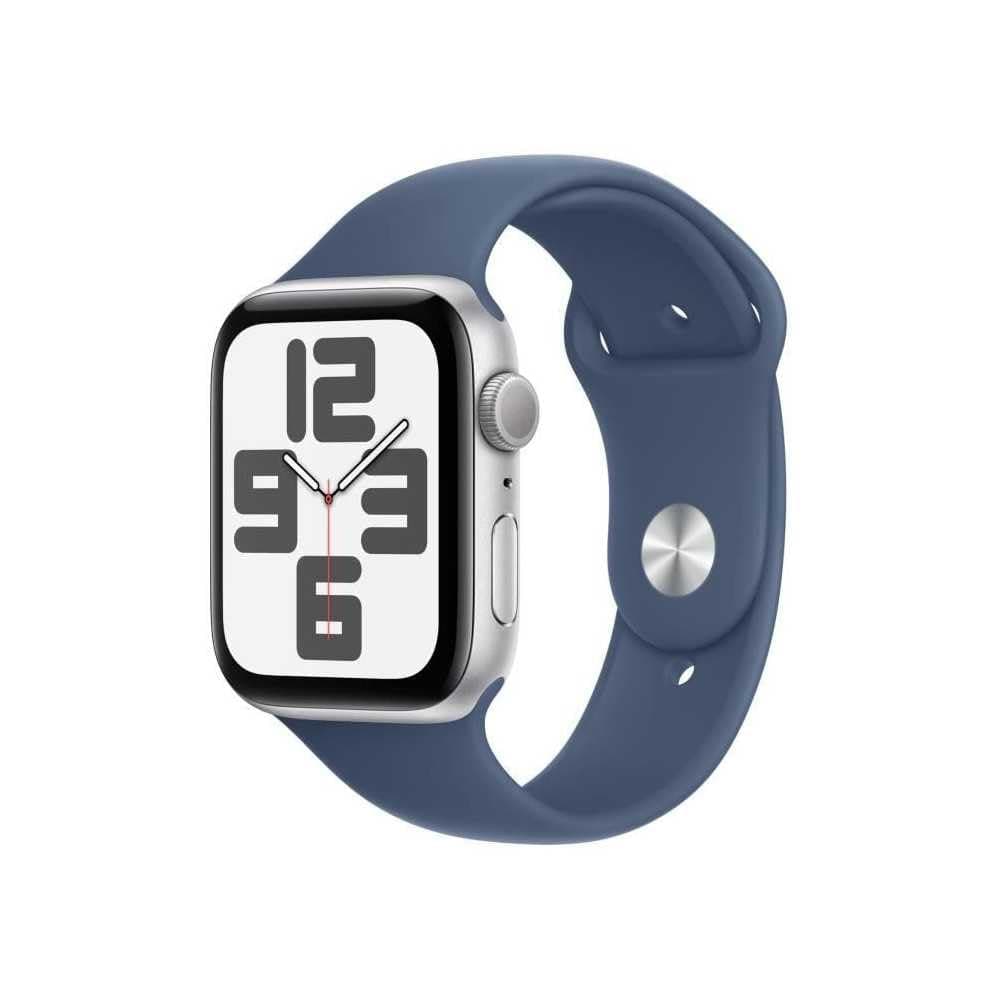 Apple Watch SE (2nd Generation) 44mm GPS Smartwatch with Silver Aluminium Case and Sport Denim Strap (S/M) - Activity Tracking, Sleep Tracking, Accident Detection, Heart Rate Monitoring