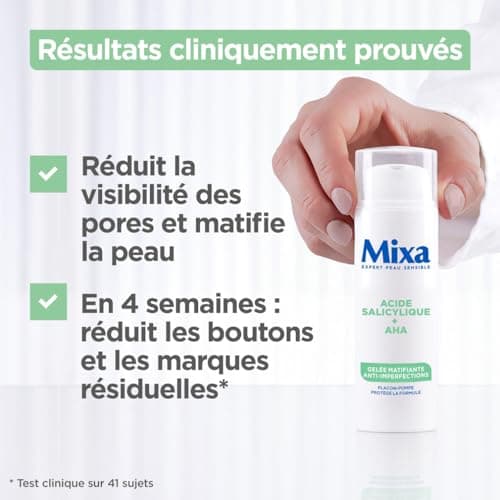 Mixa - Gelée Matifiante Anti-Imperfections à l'Acide Salicylique + AHA - Peaux Grasses et Acnéiques - Contrôle du Sébum - Texture Sorbet Légère et Rafraîchissante - Flacon-Pompe Antioxydant - 50 ml - Image 4