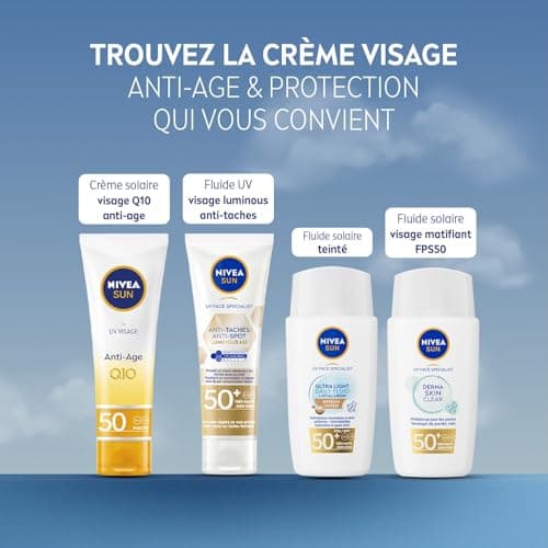 NIVEA SUN - Crème UV Visage Anti-Âge Q10 FPS 50 - Protection Solaire UVA/UVB & Lumière Bleue - Prévient Le Vieillissement - Formule Hydratante Au Q10 - Non Collant - Peaux Normales À Sèches - 50 ml - Image 8