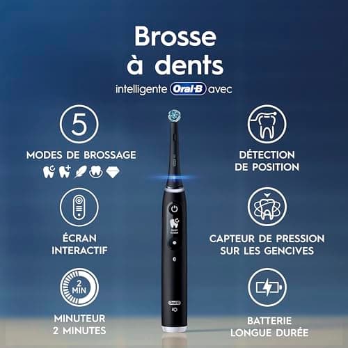 Oral-B Brosse A Dents Electrique iO 6 Noire, 5 Modes De Brossage Dont Blancheur Et Soin Des Gencives, Capteur De Pression, Ecran Interactif, 2 Brossettes De Rechange Oral B, Etui De Voyage - Image 5