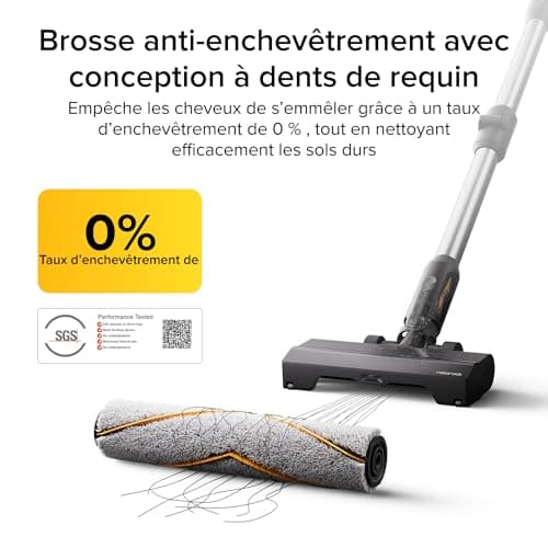 roborock H60 Ultra Aspirateur Balai sans Fil, 210AW, 90 Min d’Autonomie, Tube Pliable à 180°, Lumière Verte à 140°, Filtration 99,95%, Brosse Anti-Emmêlement pour Tapis, Sols Durs et Poils d’Animaux - Image 6