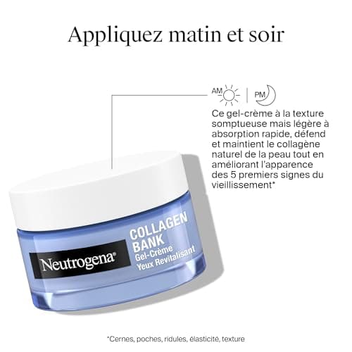 Neutrogena – Gel-Crème Yeux Revitalisant Collagen Bank (pot de 15 g) – Crème yeux anti-cernes pour aider à préserver le collagène – Soin contour des yeux pour réduire visiblement cernes & poches - Image 8