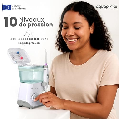 Aquapik Water Flosser IPX8 with 10 Pressure Levels, 9 Mouthpieces, 600 ml Tank, Ideal Orthodontics, Implants and Sensitive Gums White - Image 5