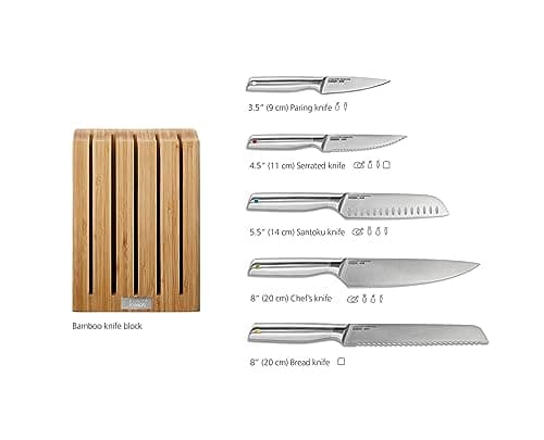 Joseph Joseph Elevate 5 Piece Professional Kitchen Knife Set, Japanese Stainless Steel with Wooden Storage Block, Chef's Knife, Bread, Santoku - Image 4