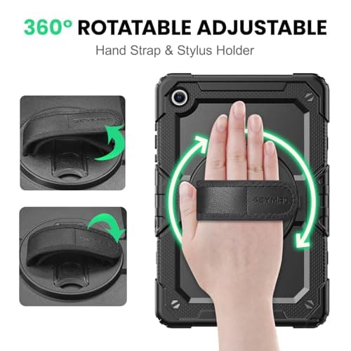 SEYMAC Case for Samsung Galaxy Tab A11+ Plus 2025/A9+ Plus 11 Inch 2025/2023, Shockproof Protection for Samsung A11+ Tablet with Screen Protector, 360° Rotating Hand Strap and Stand, Black - Image 5
