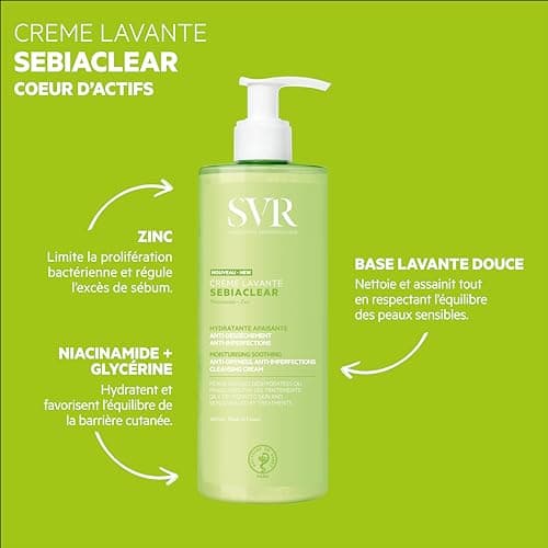 SVR - Sebiaclear Cleansing Cream - Sebiaclear Range - Moisturizing and Soothing Cream Cleanser - For Dehydrated Acne-prone Skin - Niacinamide, Zinc, Glycerin - 400ml - Image 4