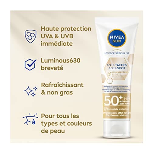 NIVEA SUN Fluide UV visage Luminous 630 FPS 50+ (1 x 40 ml), Protection solaire anti taches à la formule légère et non grasse, Soin visage anti-âge protecteur quotidien - Image 4