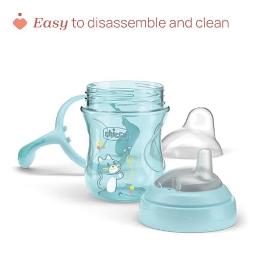 Chicco Transition Cup Drip Proof Baby Cup 200ml, 1 Bottle Cup 4+ Months for Learning to Drink, with Ergonomic Silicone Spout, Double Anti-olic Valve, BPA Free - Azure - Image 8