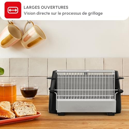 Moulinex Toaster - Up to 4 slices, Open design, Gilding all types of breads, Raised buttons, Energy class A+, vintage stainless steel, black, A1545310 - Image 5