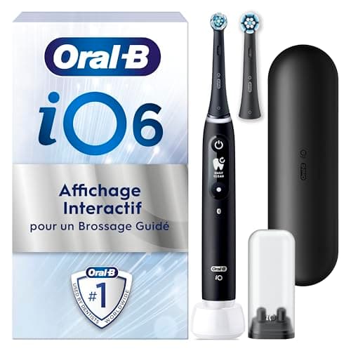 Oral-B Brosse A Dents Electrique iO 6 Noire, 5 Modes De Brossage Dont Blancheur Et Soin Des Gencives, Capteur De Pression, Ecran Interactif, 2 Brossettes De Rechange Oral B, Etui De Voyage - Image 3