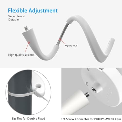 BECEMURU Versatile Flexible Twist Mount with 1/4 Screw Connector Dock Compatible with Philips Avent Connected Baby Video Monitor SCD923/26 - Image 3