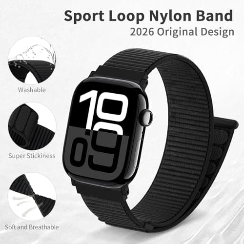 AMSKY Nylon Sport Buckle Compatible with Apple Watch Se Band 40mm 44mm 46mm 42mm 45mm 41mm 38mm 49mm, for iWatch Series 11 10 9 8 7 6 5 4, SE Ultra 3 2 1, Black, 1.81 1 inch/44mm/45mm/49mm - Image 3