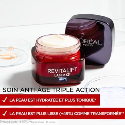 L'Oréal Paris - Triple Action Anti-Aging Night Mask Cream - Anti-Wrinkle & Multi-Correction - Enriched with Pro-Retinol, Hyaluronic Acid & Vitamin C - Revitalift Laser - 50 ml - Image 6