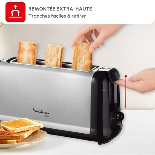 Moulinex Toaster 1 long slot, 7 levels of browning, Wide slot, Stop button, Defrost, Reheat, Crumb tray, Subito, Stainless steel LS260800 - Image 8