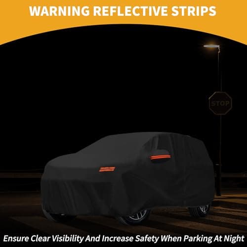 All Weather Waterproof Car Cover for Automobile Outdoor Anti-UV Sun Rain Full Protection Outdoor for Toyota Rav4 Black with Reflective Strips - Image 4