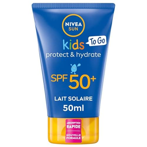 NIVEA SUN Lait solaire Protect & Play Enfants FPS 50+ Format voyage (1 x 50 ml), Crème solaire résistante à l’eau, Protection anti UV formulée pour la peau des enfants - Image 2