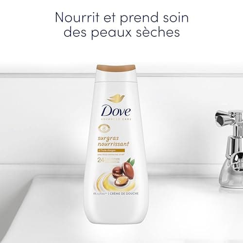 DOVE - Crème de douche Advanced Care Surgras Nourrissant - A l'huile d'argan - Testé dermatologiquement - Sensation de peau douce pendant 24h (lot de 2x 400ml) - Image 7