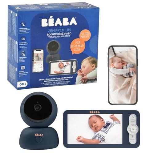 BÉABA, Baby Monitor, 2-in-1 Video Monitor/Dedicated Mobile App, HD Camera, 360° Rotation, Night Vision, Walkie Talkie, Lullabies, Temperature/Humidity Control, Zen Premium Midnight Blue - Image 2