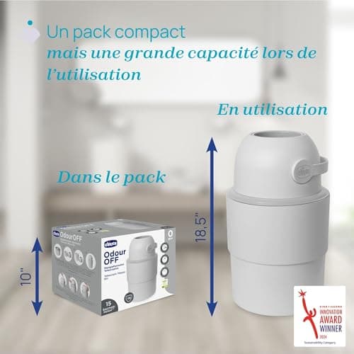 Chicco Telescopic Nappy Bin, Compact Odour Proof, Nappy Disposal, Foldable and Space-Saving Bin, No Need for Refills, Uses Normal Bin Liners, Grey - Image 5