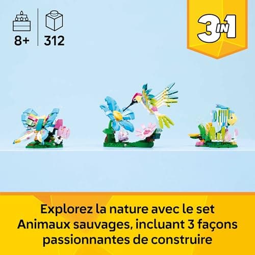 LEGO Creator 3-en-1 Animaux Sauvages : le Colibri Coloré - Jouet Oiseau se Transformant en Figurine de Papillon ou Poisson - Décoration Intérieure DIY - Cadeau Original Fille ou Garçon dès 8 ans 31384 - Image 3