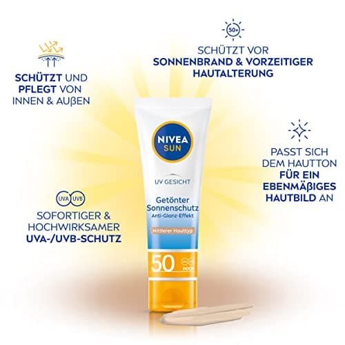 NIVEA SUN Crème solaire teintée pour le visage SPF 50 - Crème solaire matifiante pour le visage - Crème solaire teintée pour peaux moyennes - Protection solaire matifiante teintée (50 ml) - Image 3