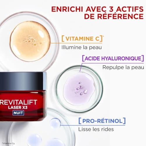 L'Oréal Paris - Triple Action Anti-Aging Night Mask Cream - Anti-Wrinkle & Multi-Correction - Enriched with Pro-Retinol, Hyaluronic Acid & Vitamin C - Revitalift Laser - 50 ml - Image 5