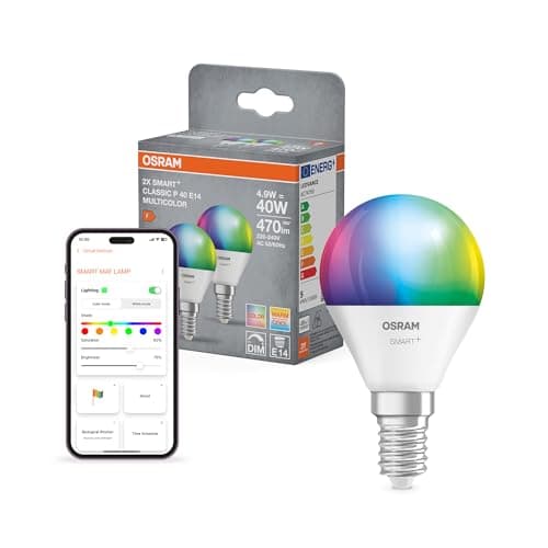 OSRAM SMART+ Ampoule goutte RGB (lot de 2, E14, 9W) – 16M couleurs – lumière réglable – Matter via Wi-Fi – Alexa, Google, Apple - Image 4