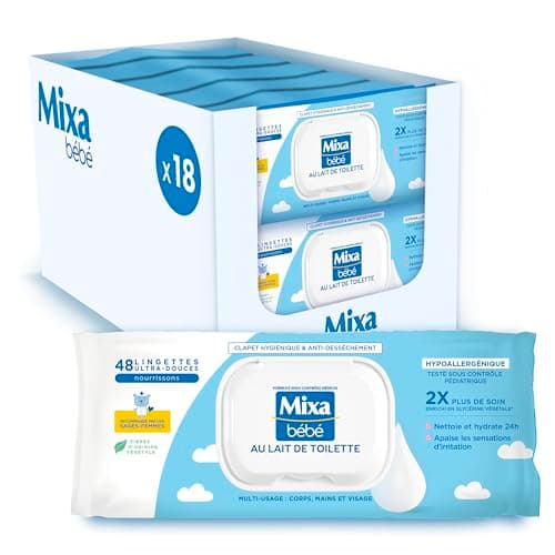 Mixa Baby Wipes Au Lait De Toilette, Pack of 18 x 48 Wipes - Image 2