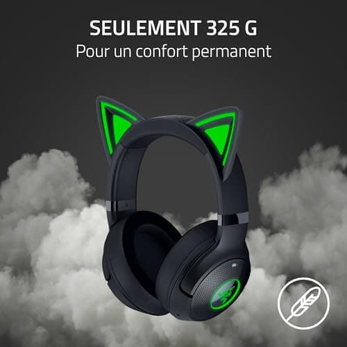 Razer Kraken Kitty V2 BT - Casque sans Fil Bluetooth RGB avec Kitty Ears pour Le Jeu et Le Streaming (325g, Haut-parleurs Triforce 40mm, Bluetooth 5.2, micros antibruit, autonomie de 40 Heures) Noir - Image 7