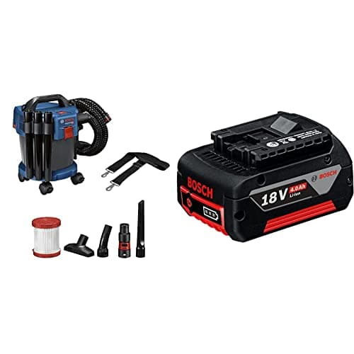 Bosch Professional 18V System Cordless Wet and Dry Vacuum Cleaner GAS 18V-10 L (without battery or charger, with 1.6 m hose, set of 3 tubes) & GBA Lithium-Ion Battery CoolPack 18 V 4.0 Ah, Black - Image 2
