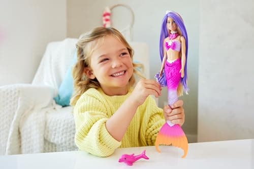 Barbie HRP97 "Malibu" Mermaid Doll Pink Hair Styling Accessories Pet Dolphin Colour Changing Function Child Toy Age 3+ - Image 3