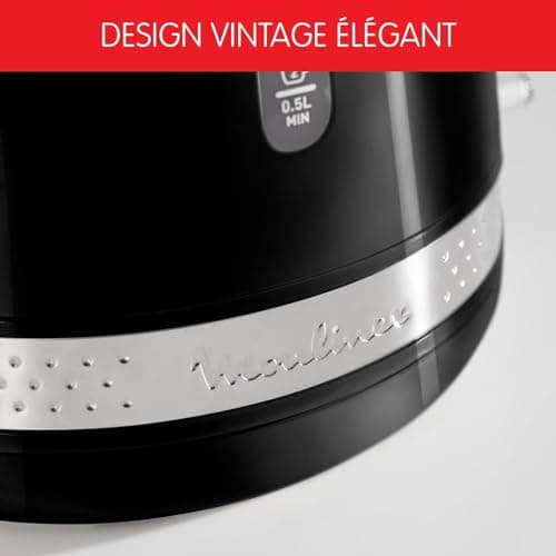 Moulinex Electric Kettle, 1.7 L, Vintage Design, 360° Base, Hinged Lid, Quick Boil, Automatic Shutdown, Water Level, Anti-Limescale Filter, Hidden Resistor, Sun Black BY320B10 - Image 7