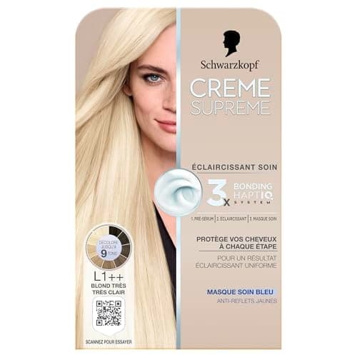 Creme Supreme - Schwarzkopf - Coloration Permanente - Resultat Uniforme - Pre-serum - Eclaircissant - Masque Soin Bleu - Anti-Reflet Jaunes - Decolore jusqu'à 9 tons - L1++ - Blond Très Très Clair - Image 2