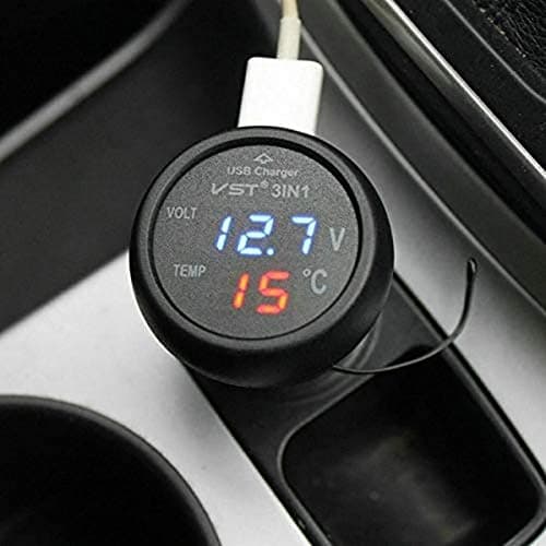 QUMOX 3 in 1 Car Multifunction USB 3.0 17.5W VST Fast Charger Thermometer Voltmeter Digital Meter Monitor 3.5A USB Charger for Mobile Phone - Image 3