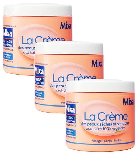 Mixa Intensif Peaux Sèches - La Crème des Peaux Sèches et Sensibles - Multi Usage Visage, Corps, Mains, Pieds - Nourrit 24h et Apaise - Pénétration Rapide - Hypoallergénique - Pot 400 ml (Lot de 3) - Image 2