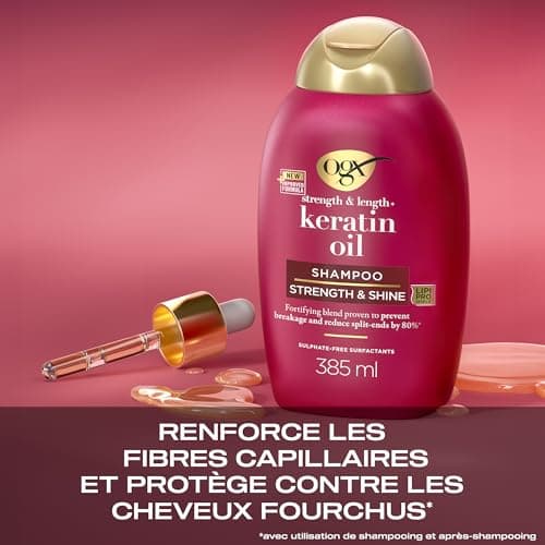 OGX - Shampooing Force & Longueur Huile de Kératine (flacon de 385 ml) – Shampoing anti-casse pour fortifier et renforcer les cheveux – Soin cheveux réparateur pour une chevelure éclatante de santé - Image 5