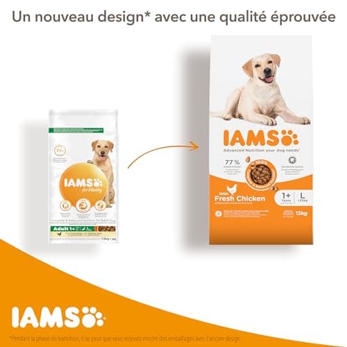 IAMS Vitality - Large Breed Dry for Adult Dogs - Promotes Health and Vitality - Low in Fat - Fresh Chicken - Free from GMOs, Colouring, Artificial Flavouring, Wheat - Multi-Coloured - 12 kg - Image 4