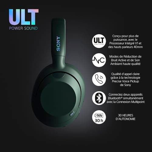 Sony ULT Wear Wireless Bluetooth Headphones with ULT Power Sound, Deep Bass, Noise Reduction, Clear Call Quality, Up to 30 Hours of Battery Life, iOS and Android - Forest Grey - Image 4