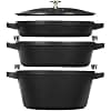 STAUB La Cocotte Cast Iron 3-Piece Round Saucepan Set, Black - Image 2