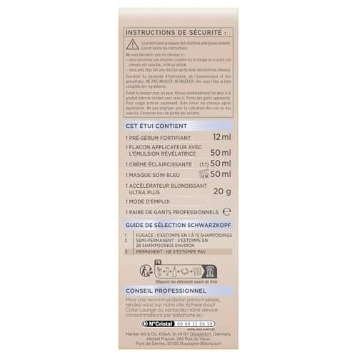 Creme Supreme - Schwarzkopf - Coloration Permanente - Resultat Uniforme - Pre-serum - Eclaircissant - Masque Soin Bleu - Anti-Reflet Jaunes - Decolore jusqu'à 9 tons - L1++ - Blond Très Très Clair - Image 6
