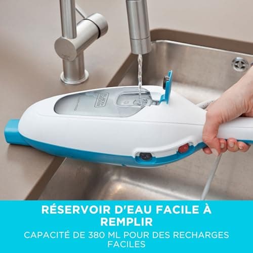 BLACK+DECKER - Balai Vapeur avec Patin Microfibre - Nettoyeur de Sol 1300W - Multi-Surfaces - Temps de Chauffe 25 sec - Tête Pivotante 180° - Réservoir 380 ml - Nettoyage Parfait - FSM13E1-QS - Image 5
