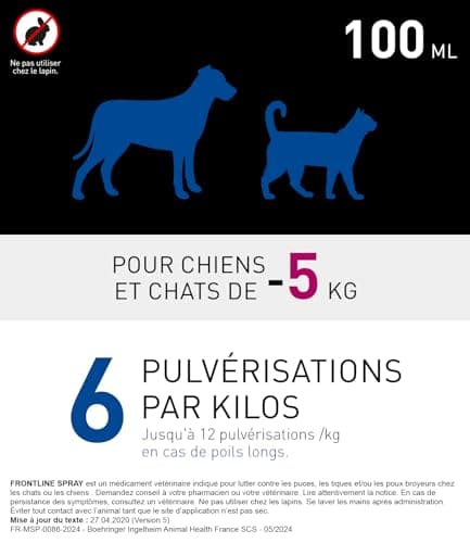 FRONTLINE Pump Spray 1 ml – Anti-Parasitic Dog and Cat – Anti-Flea, Anti-Tick – Emergency Treatment for Massive Flea and Tick Infestation – For Dogs and Cats weighing -5 kg – 100 ml - Image 5